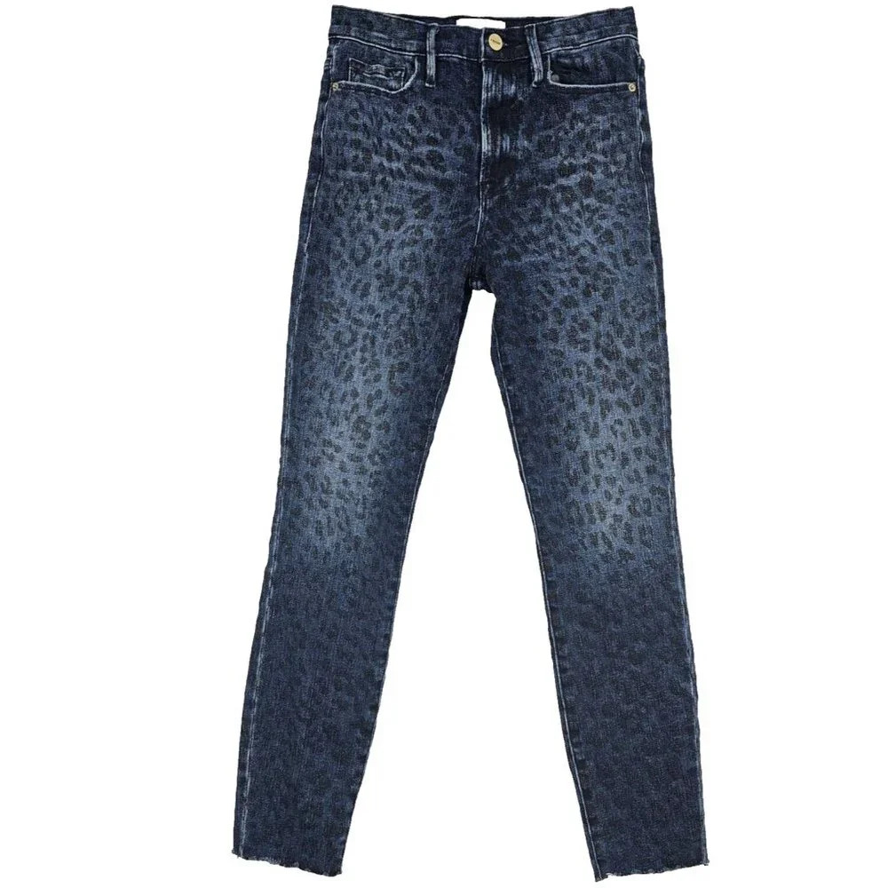 Frame Denim Ali High Rise Cigarette Skinny Jeans Denim Black Leopard Sz 25